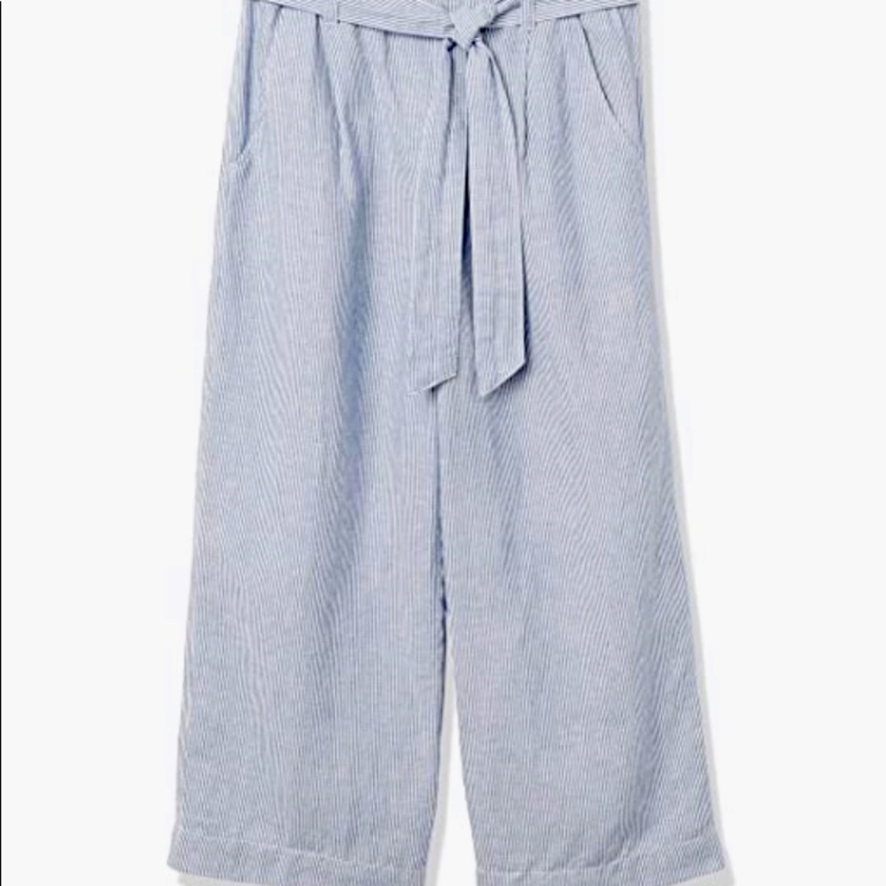 Washed Linen Blend Paper Bag Waist Crop Pant